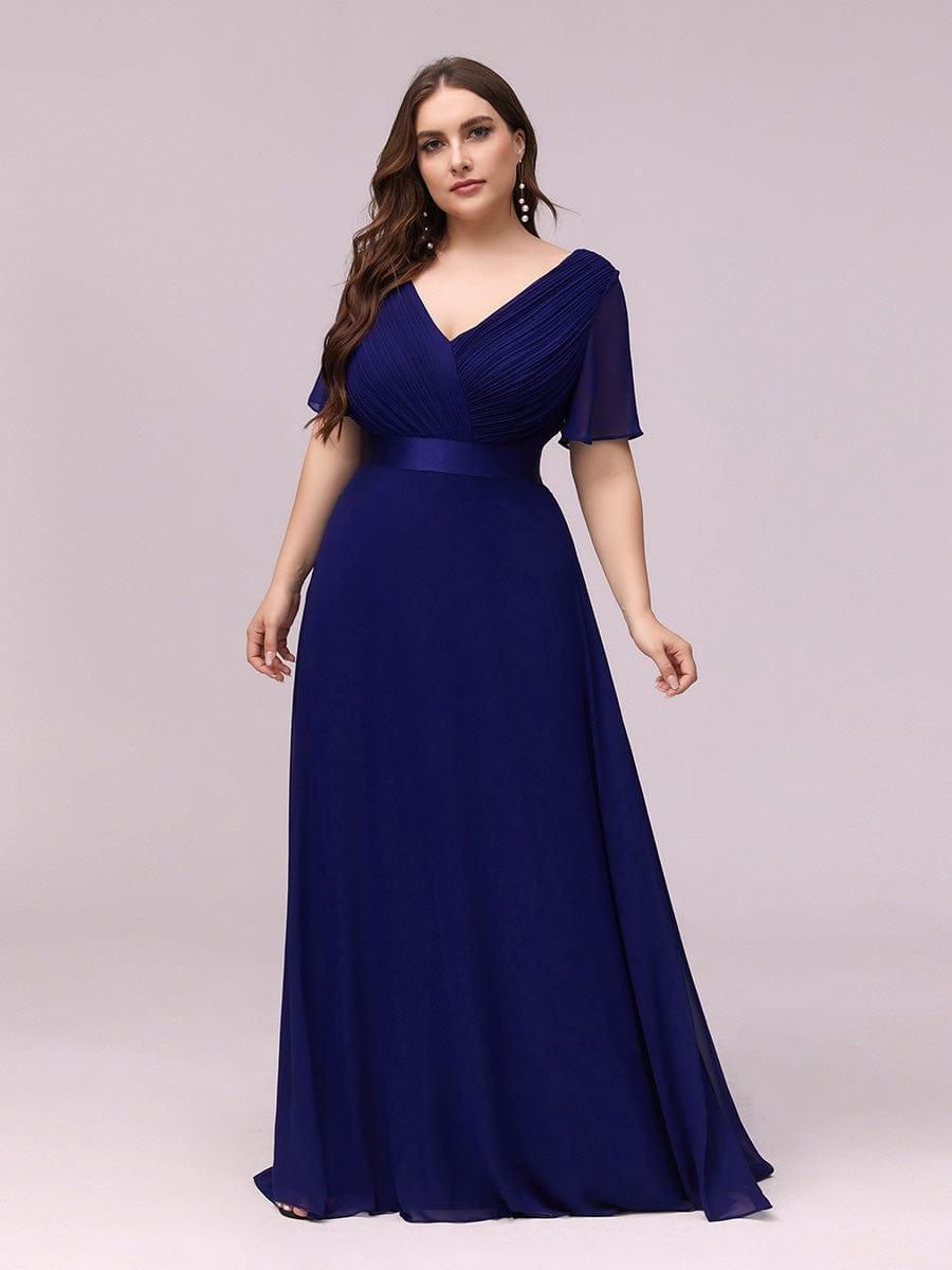pretty MONICA|Plus Size Empire Waist V Back Bridesmaid Dress with Short Sleeves