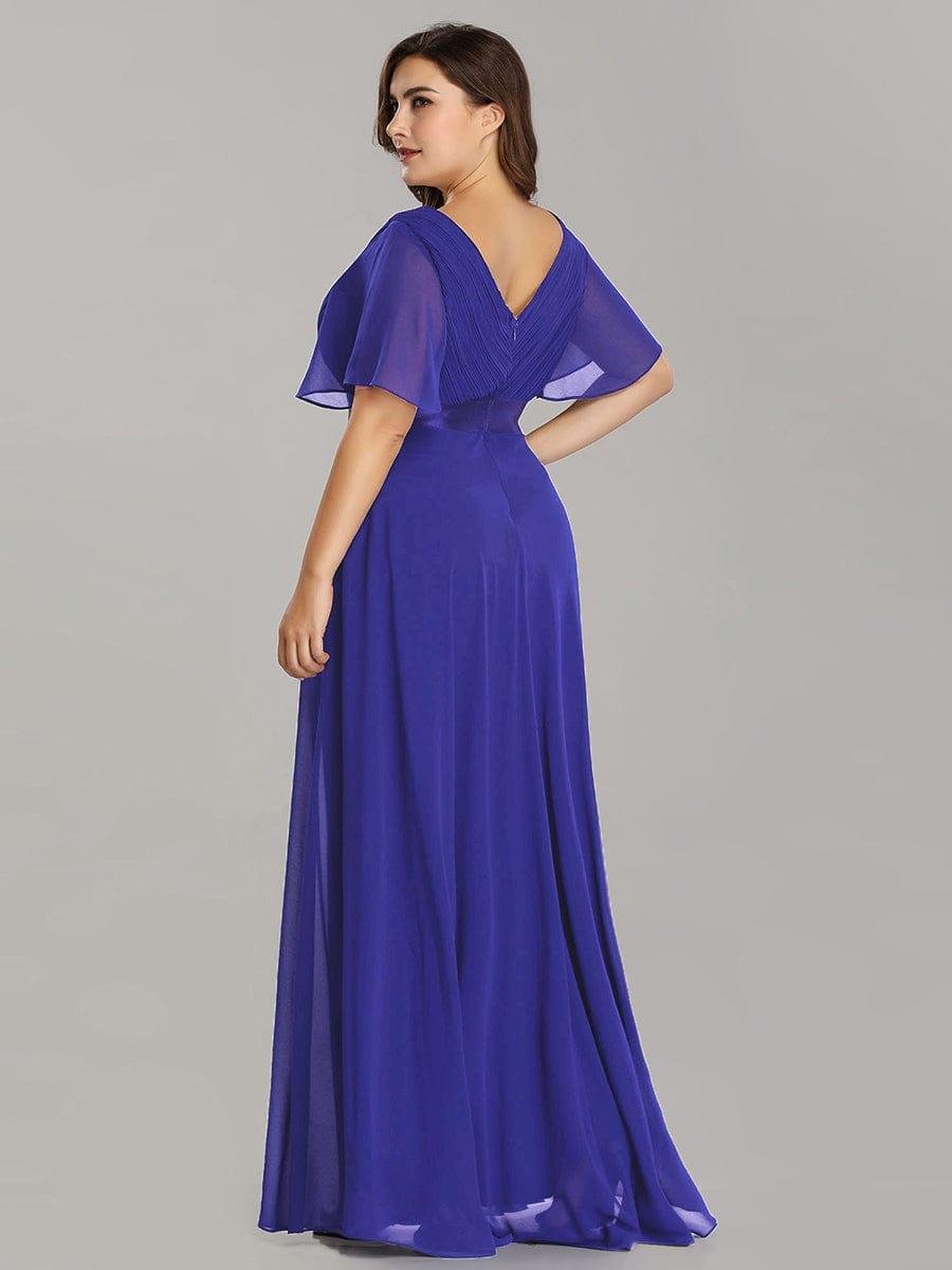 pretty MONICA|Plus Size Empire Waist V Back Bridesmaid Dress with Short Sleeves