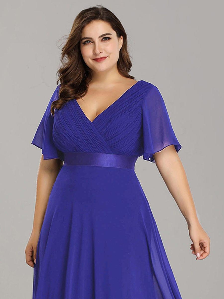 pretty MONICA|Plus Size Empire Waist V Back Bridesmaid Dress with Short Sleeves