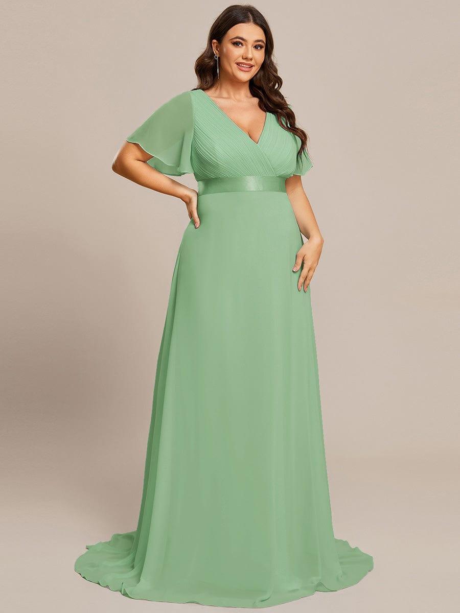 MONICA|Long Empire Waist Bridesmaid Dress with Short Flutter Sleeves