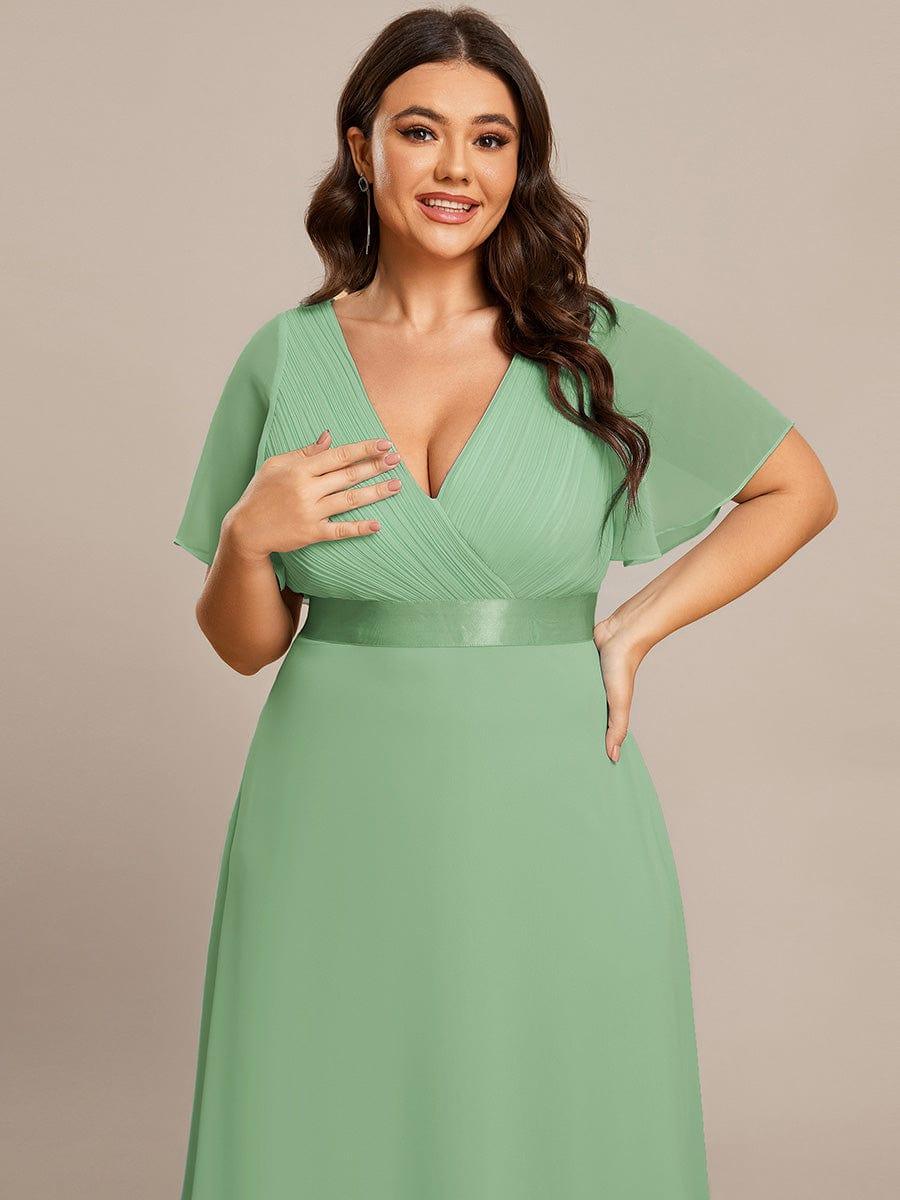 pretty MONICA|Plus Size Empire Waist V Back Bridesmaid Dress with Short Sleeves