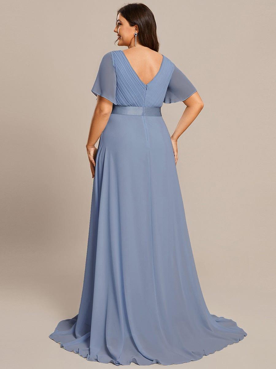 MONICA|Long Empire Waist Bridesmaid Dress with Short Flutter Sleeves
