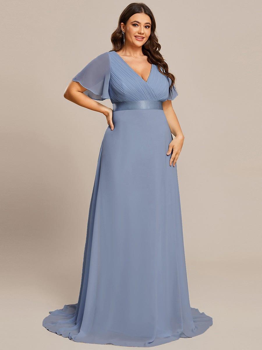 MONICA|Long Empire Waist Bridesmaid Dress with Short Flutter Sleeves