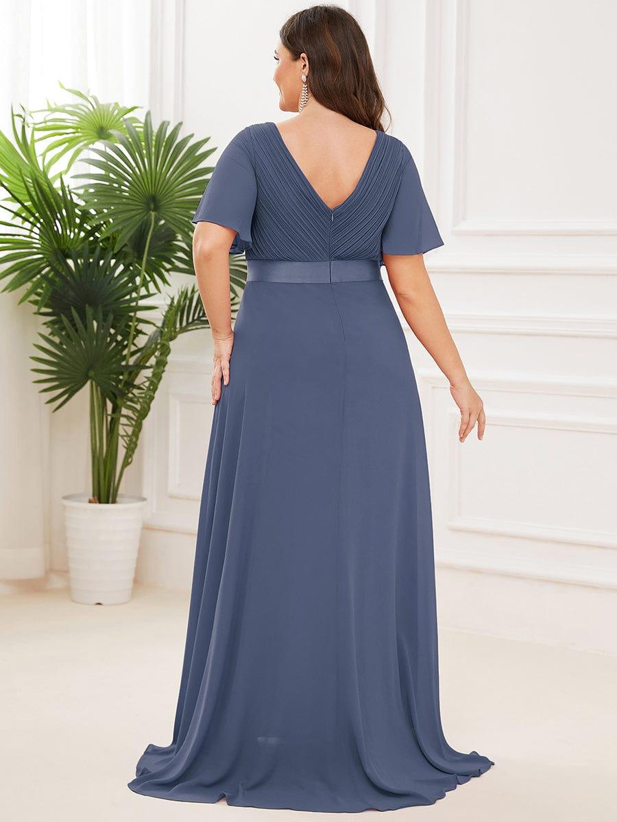MONICA|Long Empire Waist Bridesmaid Dress with Short Flutter Sleeves