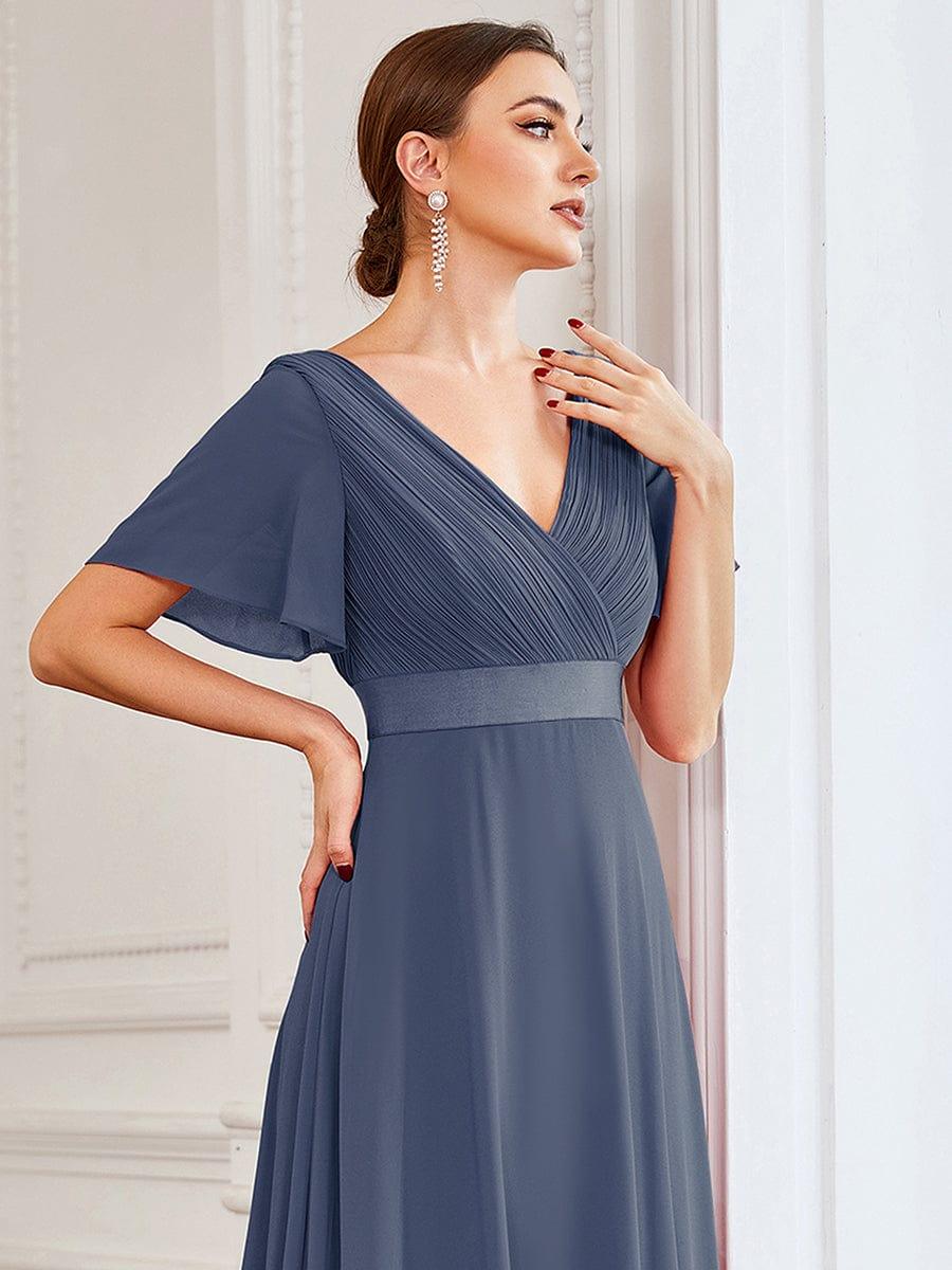 MONICA|Long Empire Waist Bridesmaid Dress with Short Flutter Sleeves