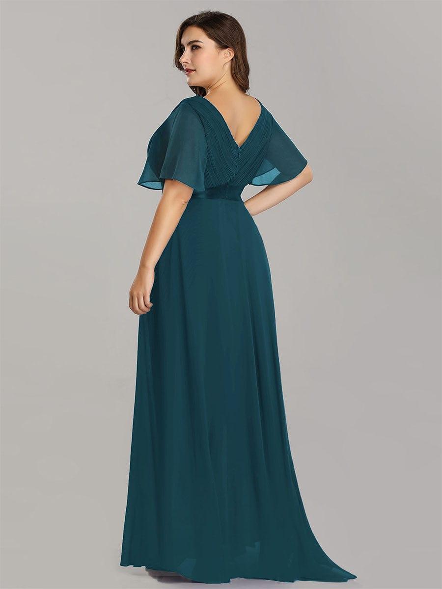 pretty MONICA|Plus Size Empire Waist V Back Bridesmaid Dress with Short Sleeves