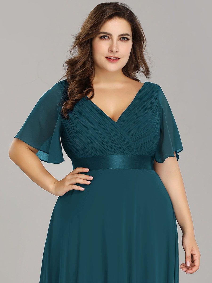 pretty MONICA|Plus Size Empire Waist V Back Bridesmaid Dress with Short Sleeves