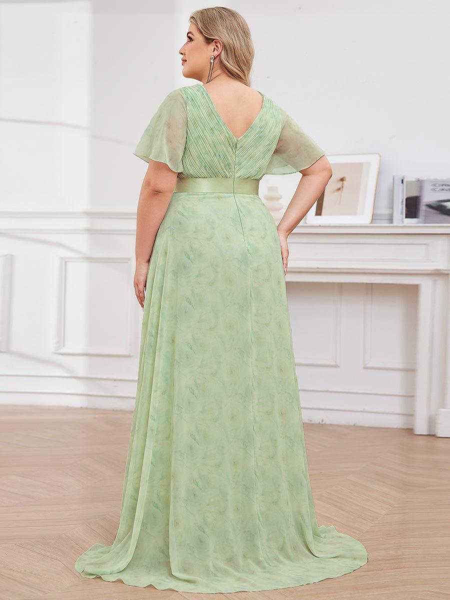 MONICA|Long Empire Waist Bridesmaid Dress with Short Flutter Sleeves