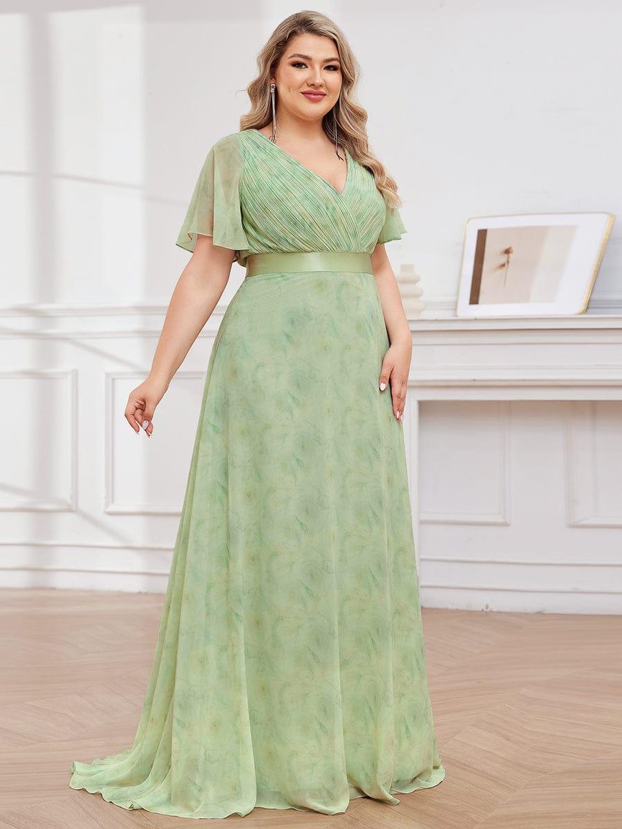 pretty MONICA|Plus Size Empire Waist V Back Bridesmaid Dress with Short Sleeves