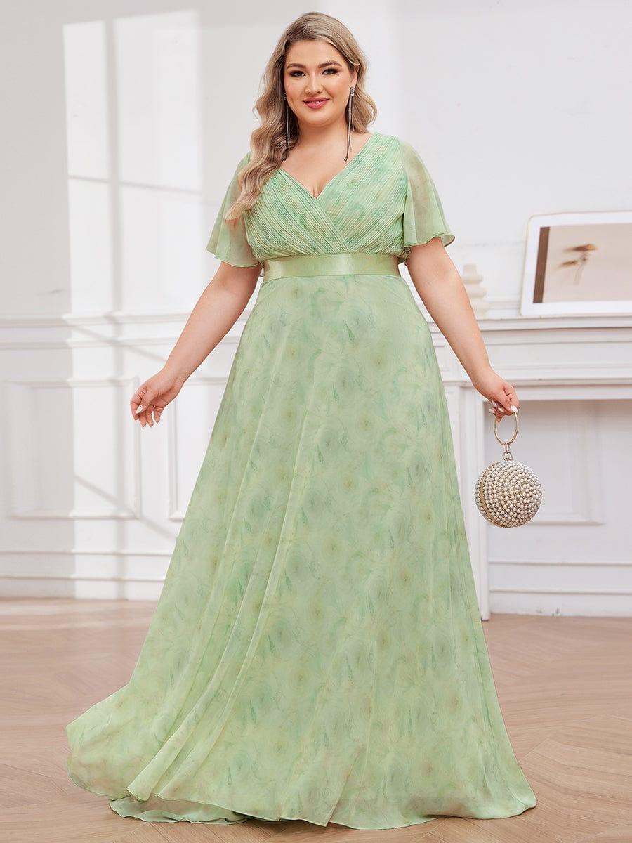 pretty MONICA|Plus Size Empire Waist V Back Bridesmaid Dress with Short Sleeves