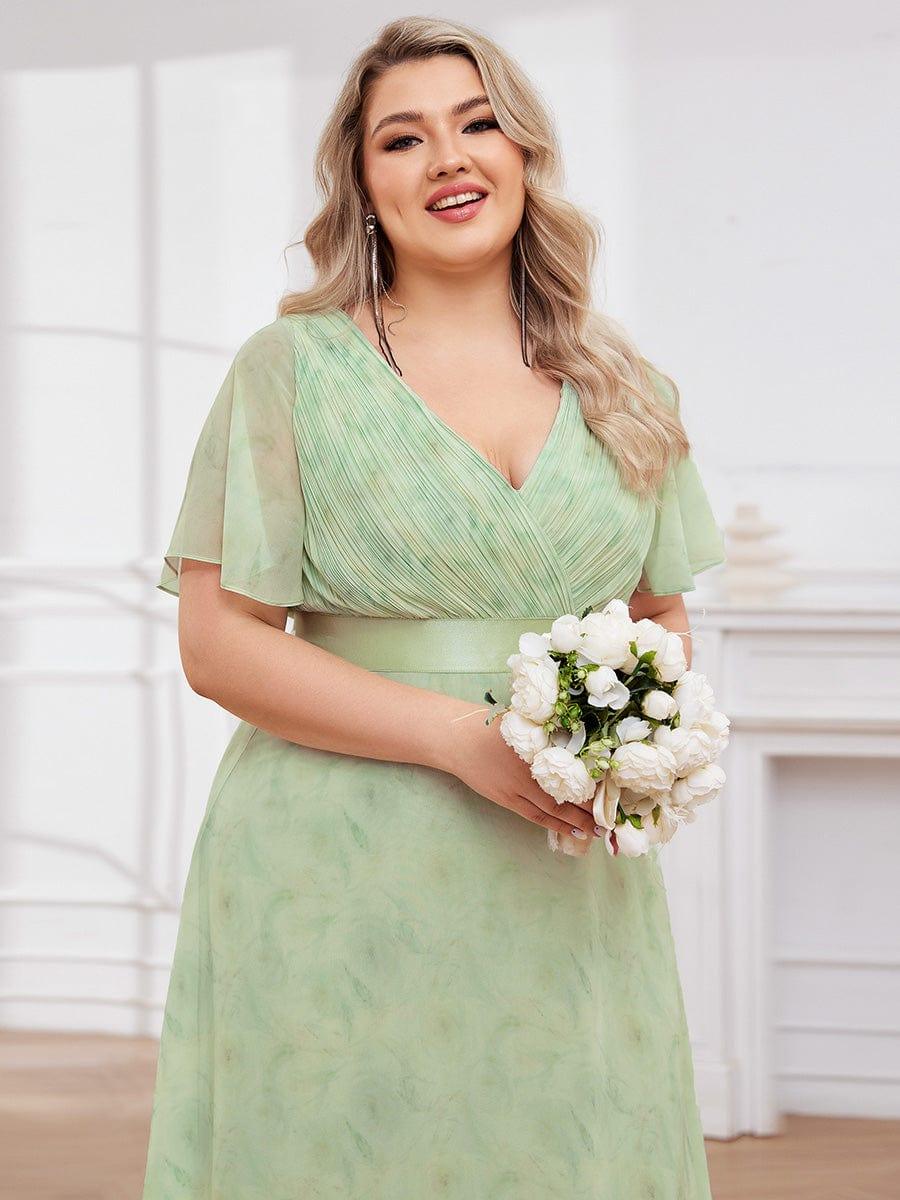 MONICA|Long Empire Waist Bridesmaid Dress with Short Flutter Sleeves