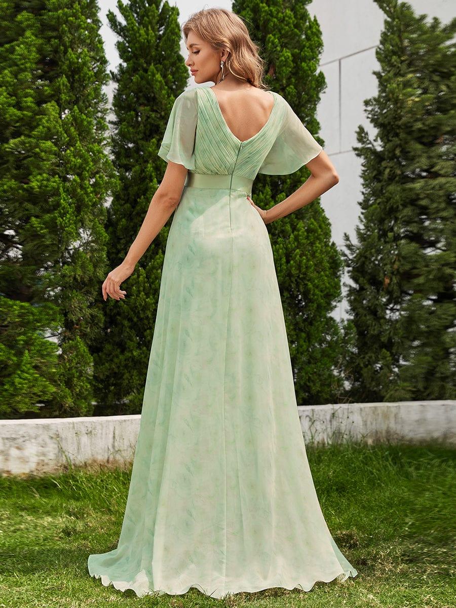 MONICA|Long Empire Waist Bridesmaid Dress with Short Flutter Sleeves