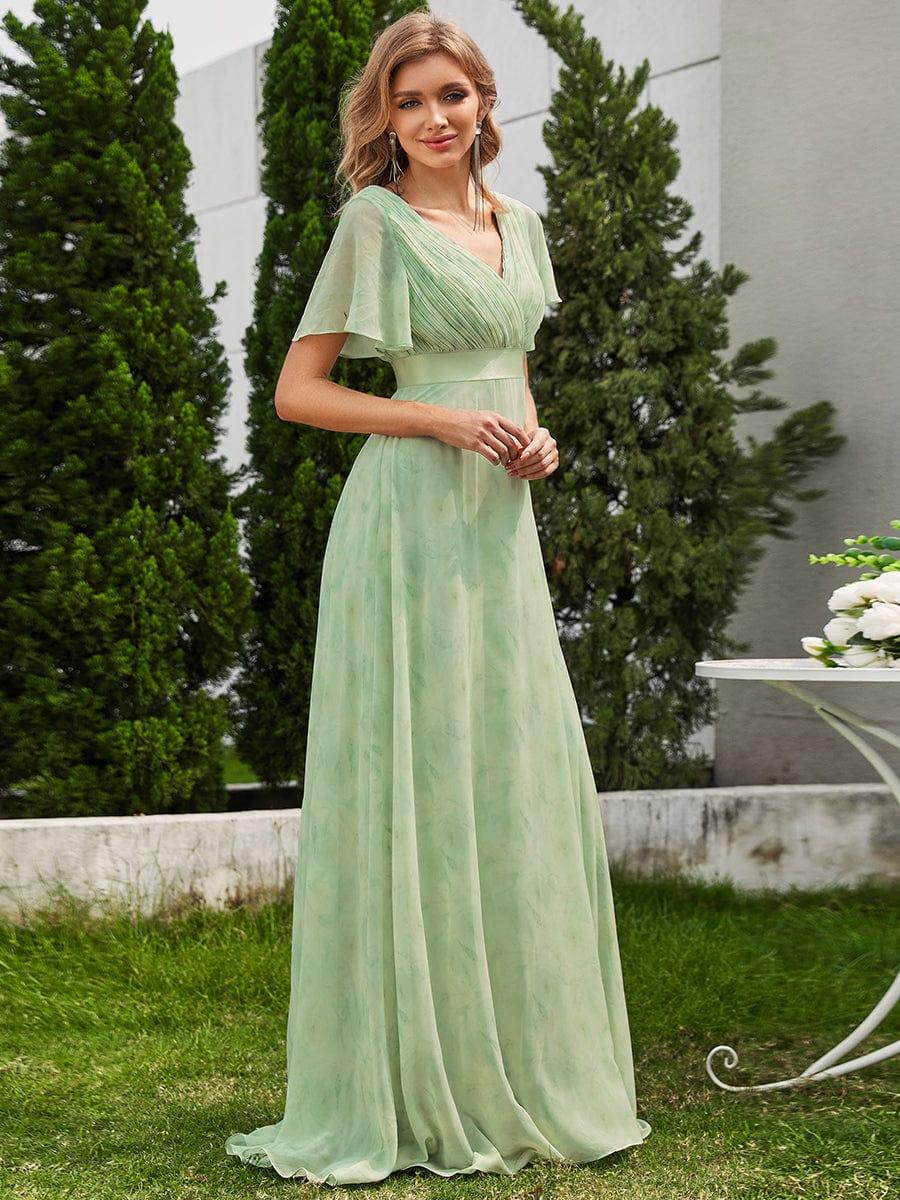 MONICA|Long Empire Waist Bridesmaid Dress with Short Flutter Sleeves