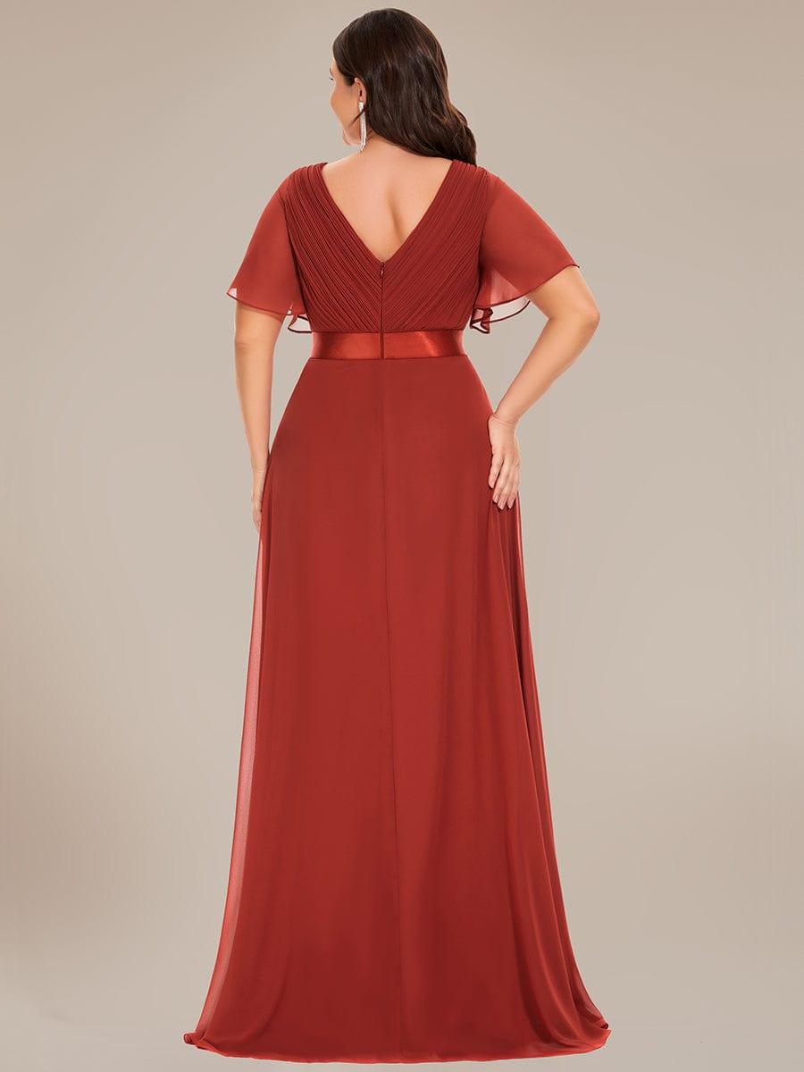 MONICA|Long Empire Waist Bridesmaid Dress with Short Flutter Sleeves
