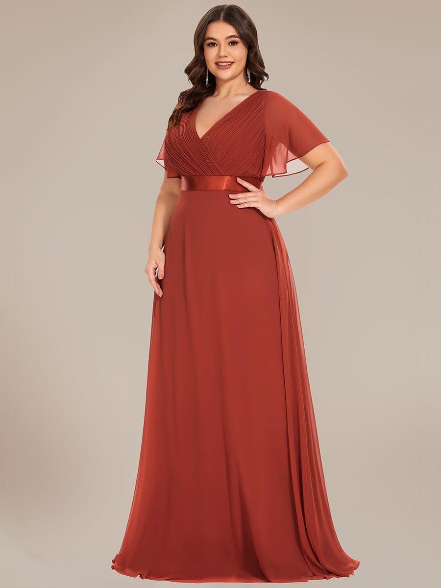 pretty MONICA|Plus Size Empire Waist V Back Bridesmaid Dress with Short Sleeves