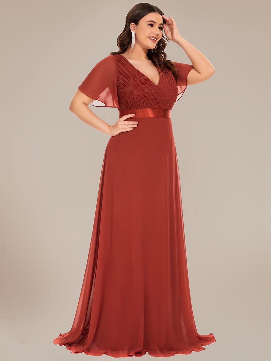 pretty MONICA|Plus Size Empire Waist V Back Bridesmaid Dress with Short Sleeves