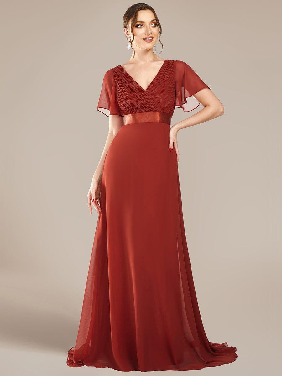 MONICA|Long Empire Waist Bridesmaid Dress with Short Flutter Sleeves