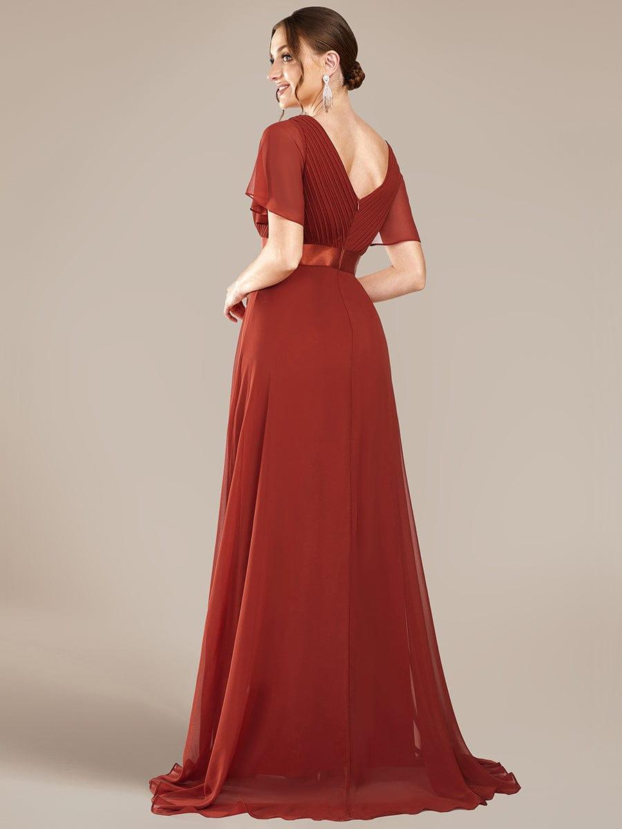 MONICA|Long Empire Waist Bridesmaid Dress with Short Flutter Sleeves
