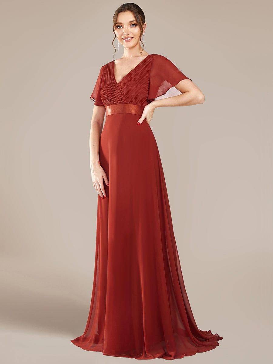 MONICA|Long Empire Waist Bridesmaid Dress with Short Flutter Sleeves