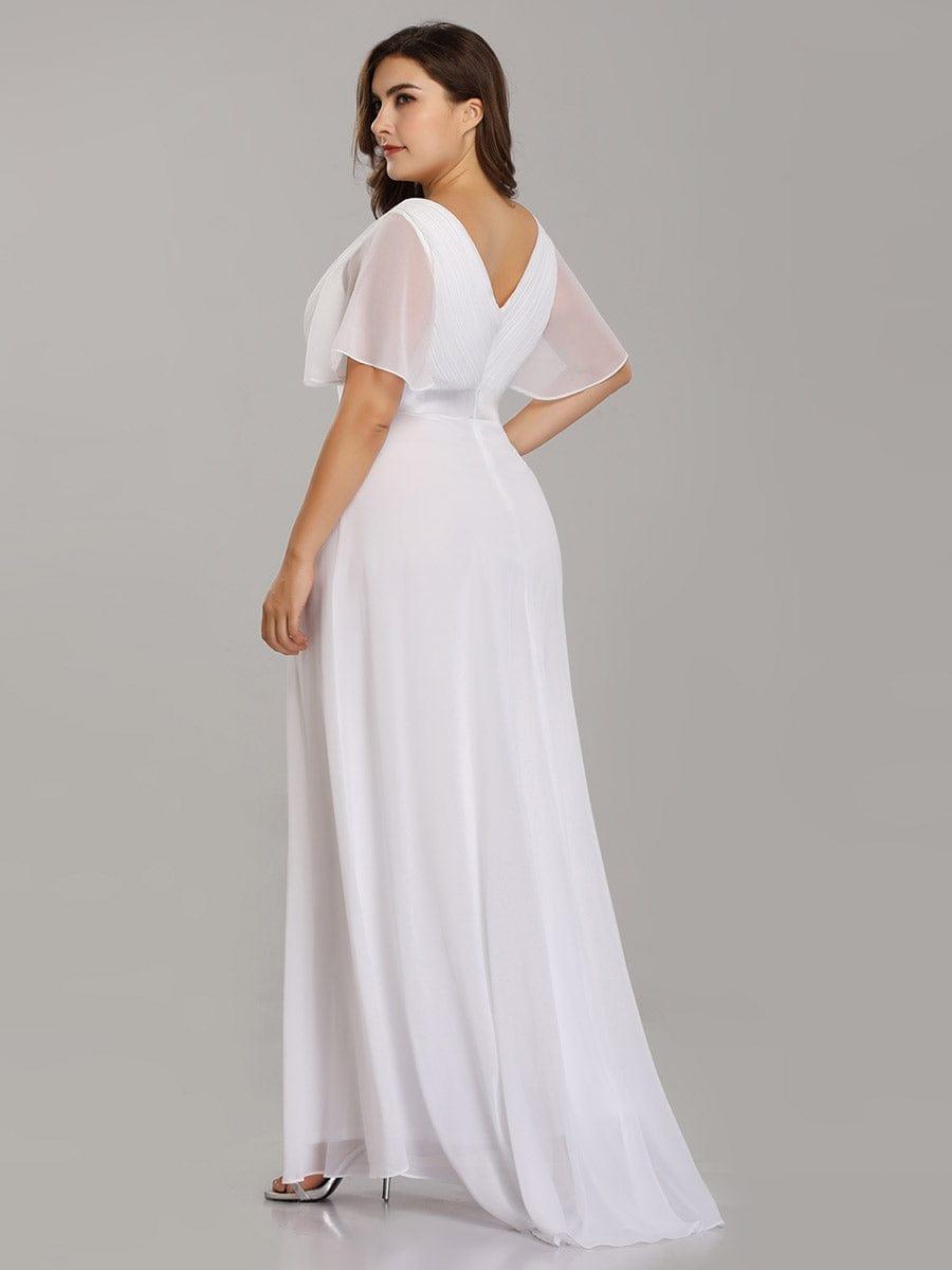 pretty MONICA|Plus Size Empire Waist V Back Bridesmaid Dress with Short Sleeves