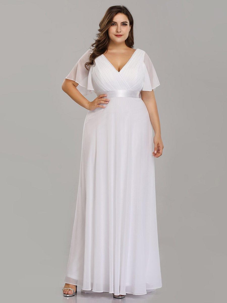 pretty MONICA|Plus Size Empire Waist V Back Bridesmaid Dress with Short Sleeves