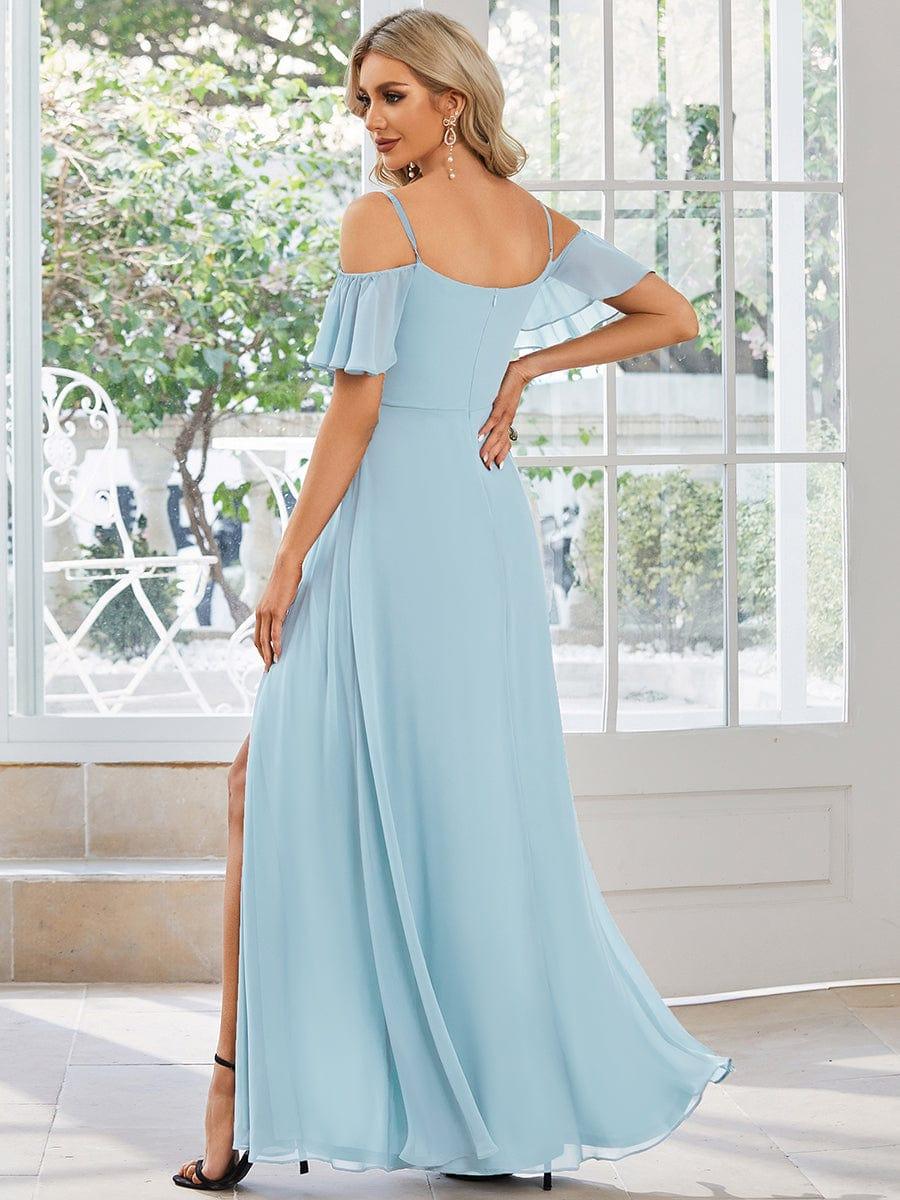 REYA|Stylish Cold Shoulder Flare Sleeves Flowy Bridesmaid Dress
