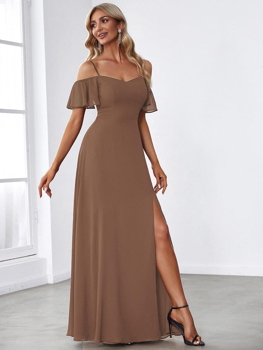 REYA|Stylish Cold Shoulder Flare Sleeves Flowy Bridesmaid Dress