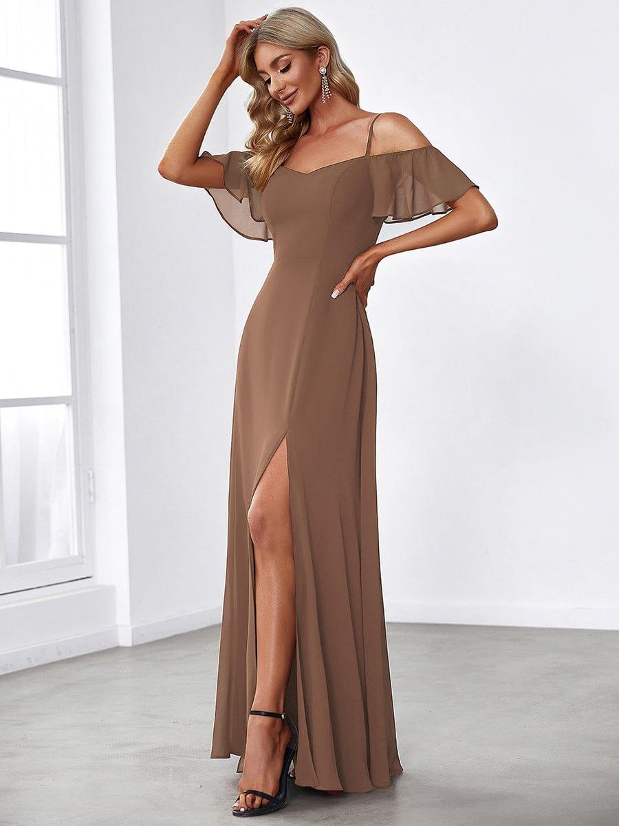 REYA|Stylish Cold Shoulder Flare Sleeves Flowy Bridesmaid Dress