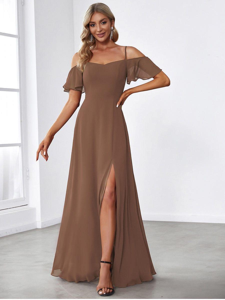 REYA|Stylish Cold Shoulder Flare Sleeves Flowy Bridesmaid Dress
