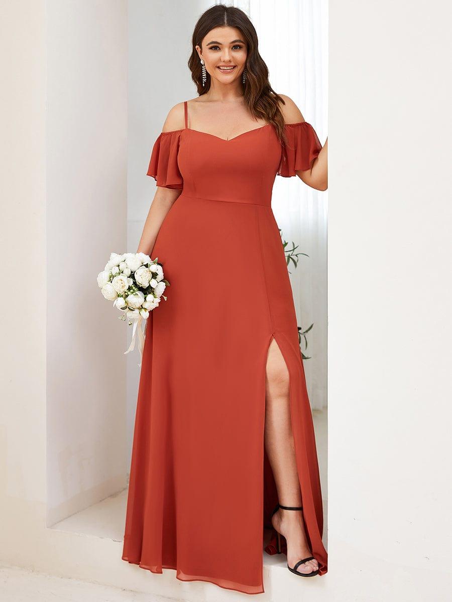 REYA|Stylish Cold Shoulder Flare Sleeves Flowy Bridesmaid Dress