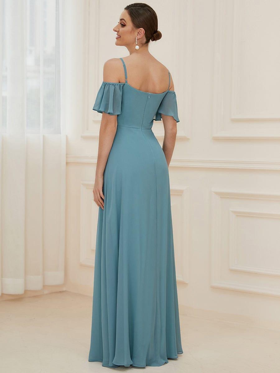 REYA|Stylish Cold Shoulder Flare Sleeves Flowy Bridesmaid Dress