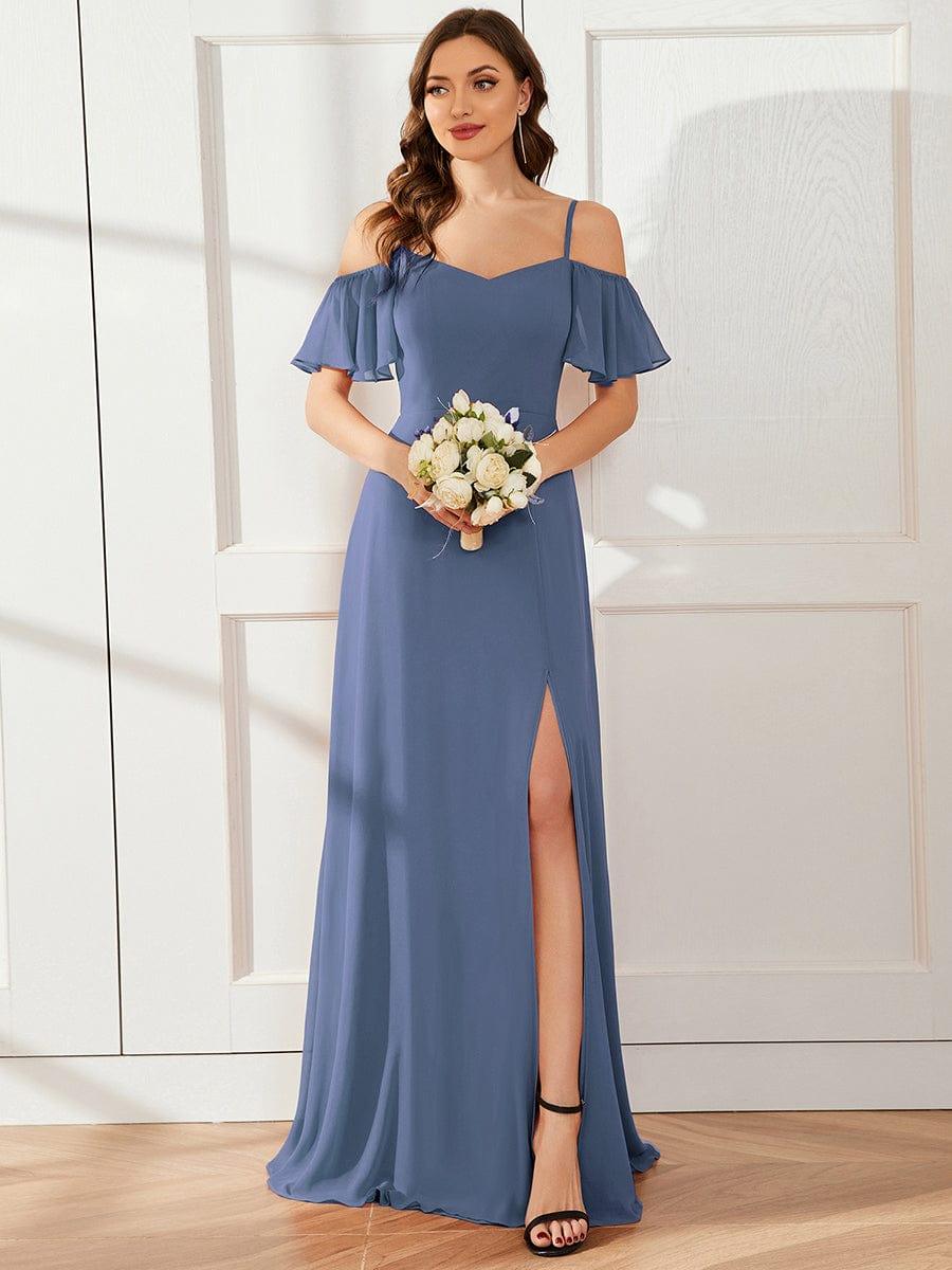 REYA|Stylish Cold Shoulder Flare Sleeves Flowy Bridesmaid Dress