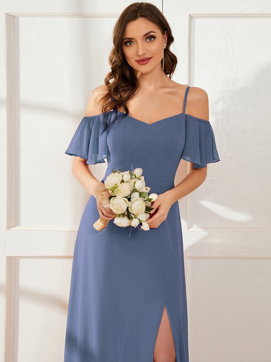REYA|Stylish Cold Shoulder Flare Sleeves Flowy Bridesmaid Dress