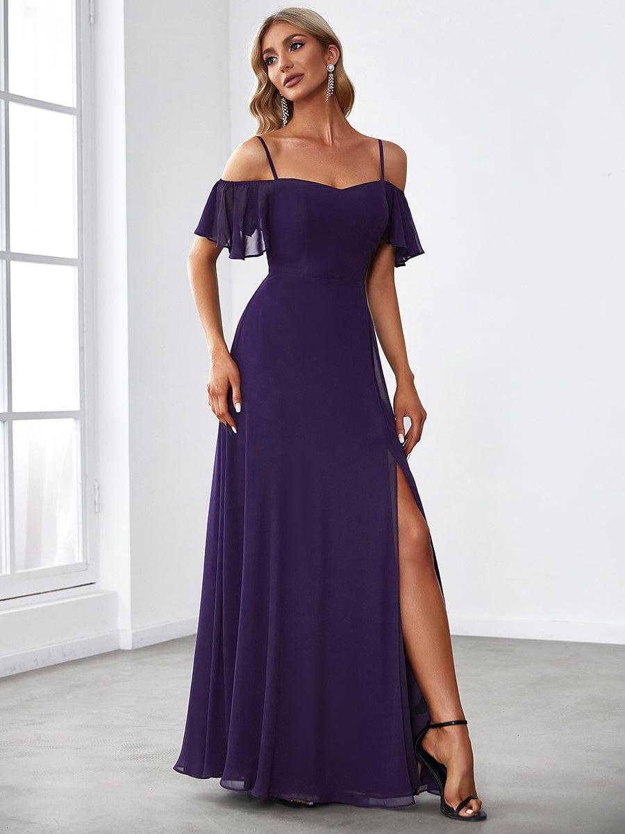 REYA|Stylish Cold Shoulder Flare Sleeves Flowy Bridesmaid Dress