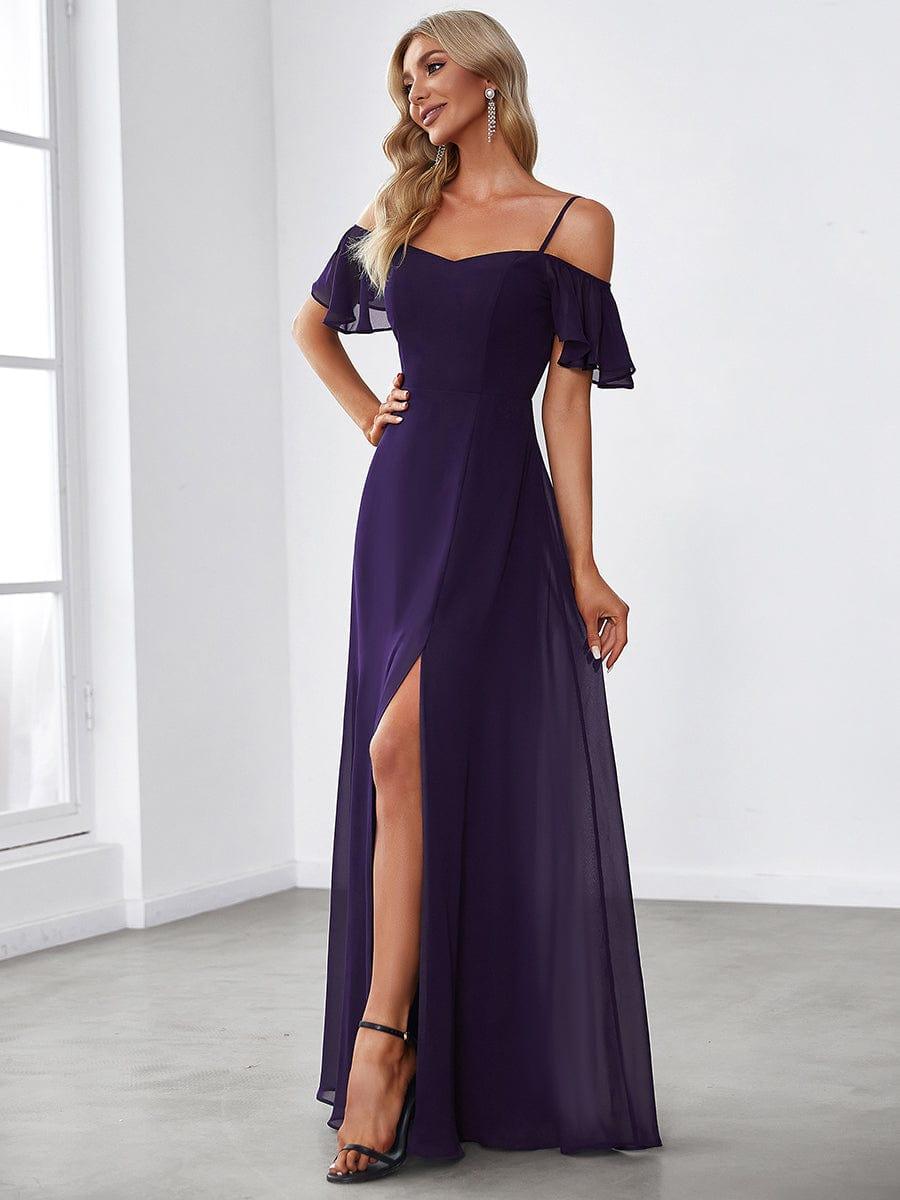 REYA|Stylish Cold Shoulder Flare Sleeves Flowy Bridesmaid Dress