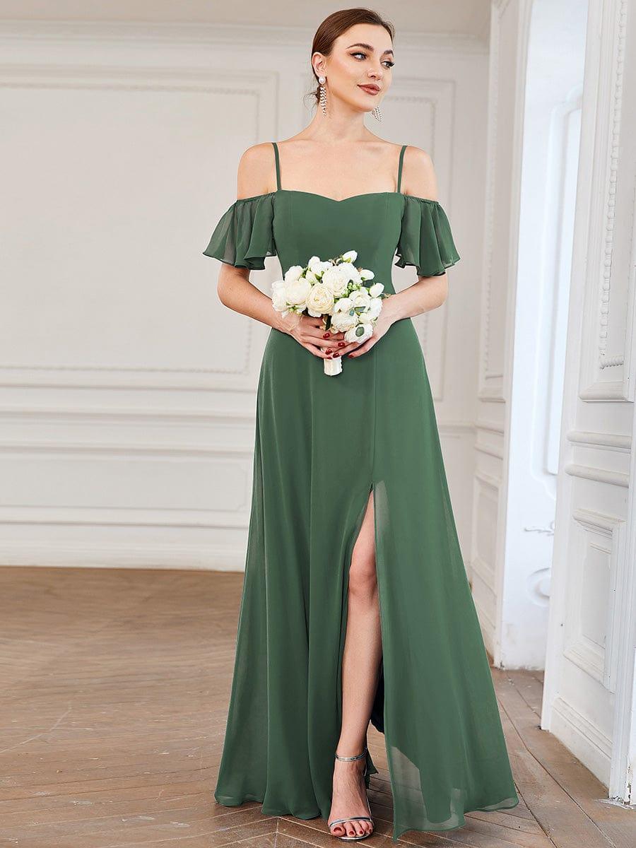 REYA|Stylish Cold Shoulder Flare Sleeves Flowy Bridesmaid Dress