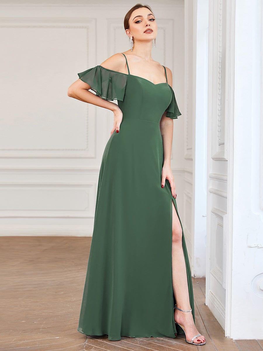 REYA|Stylish Cold Shoulder Flare Sleeves Flowy Bridesmaid Dress