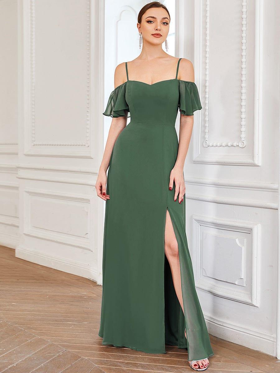 REYA|Stylish Cold Shoulder Flare Sleeves Flowy Bridesmaid Dress