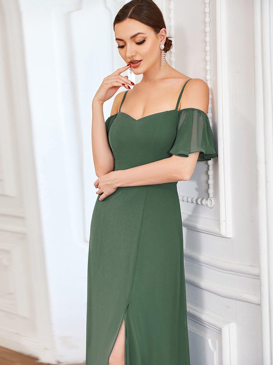 REYA|Stylish Cold Shoulder Flare Sleeves Flowy Bridesmaid Dress