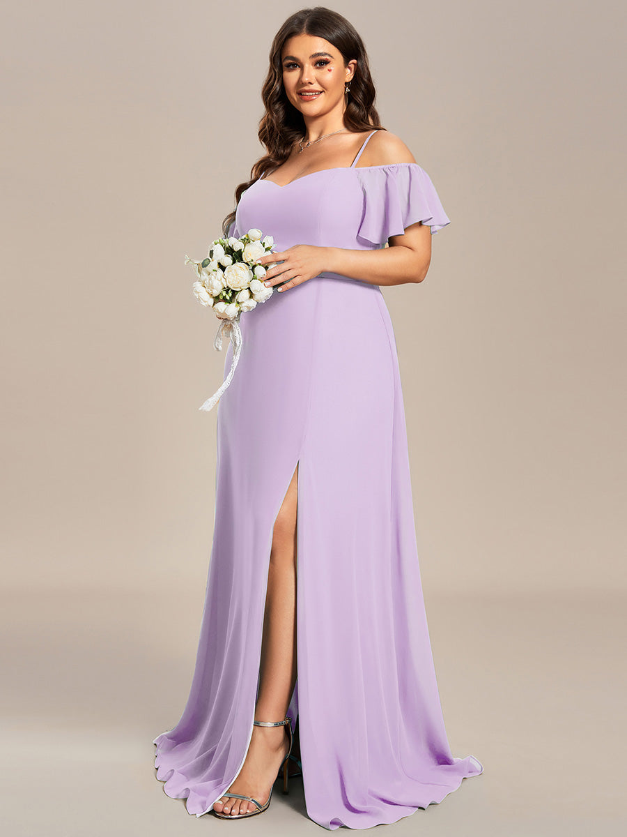 REYA|Stylish Cold Shoulder Flare Sleeves Flowy Bridesmaid Dress