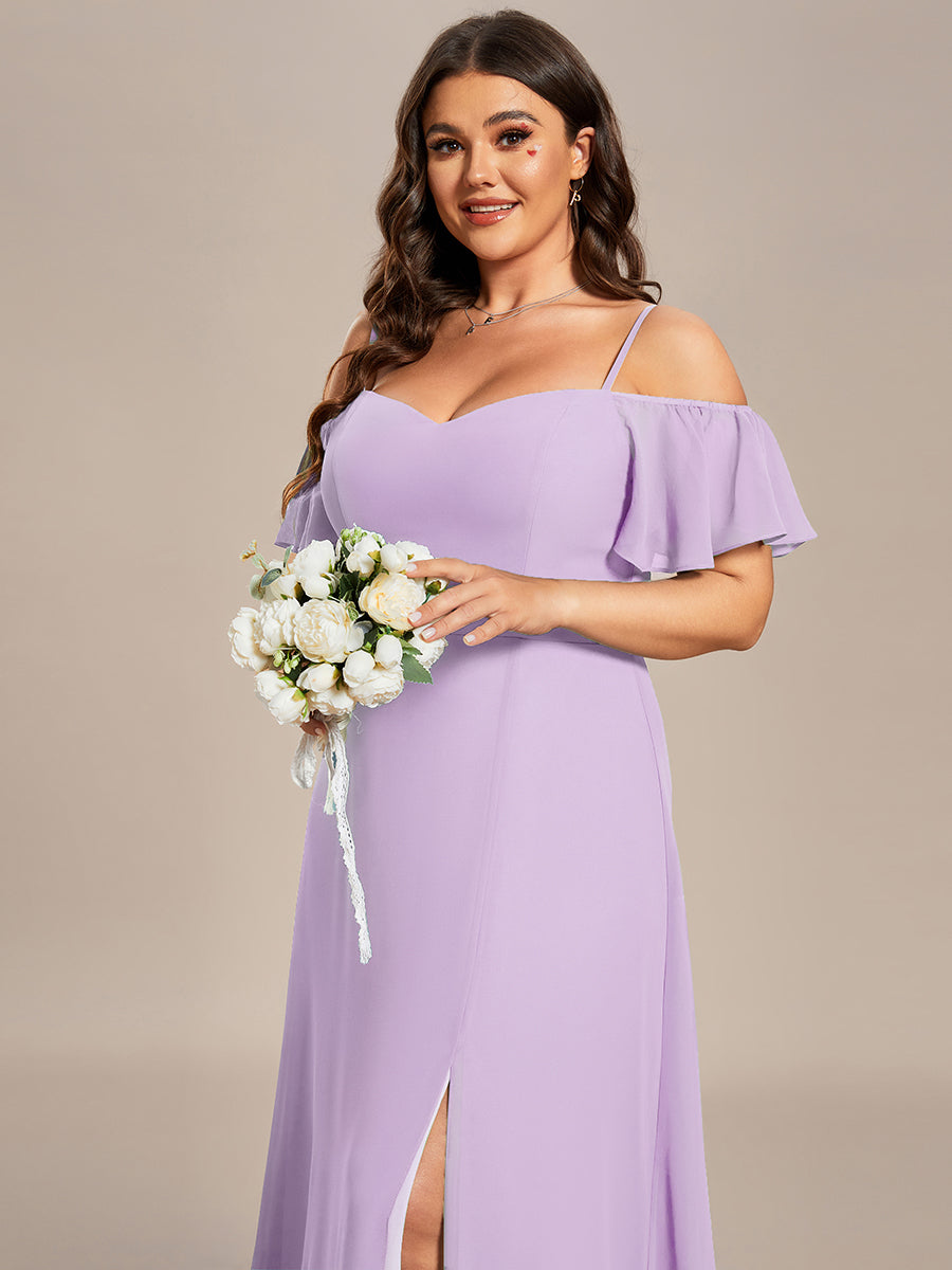 REYA|Stylish Cold Shoulder Flare Sleeves Flowy Bridesmaid Dress