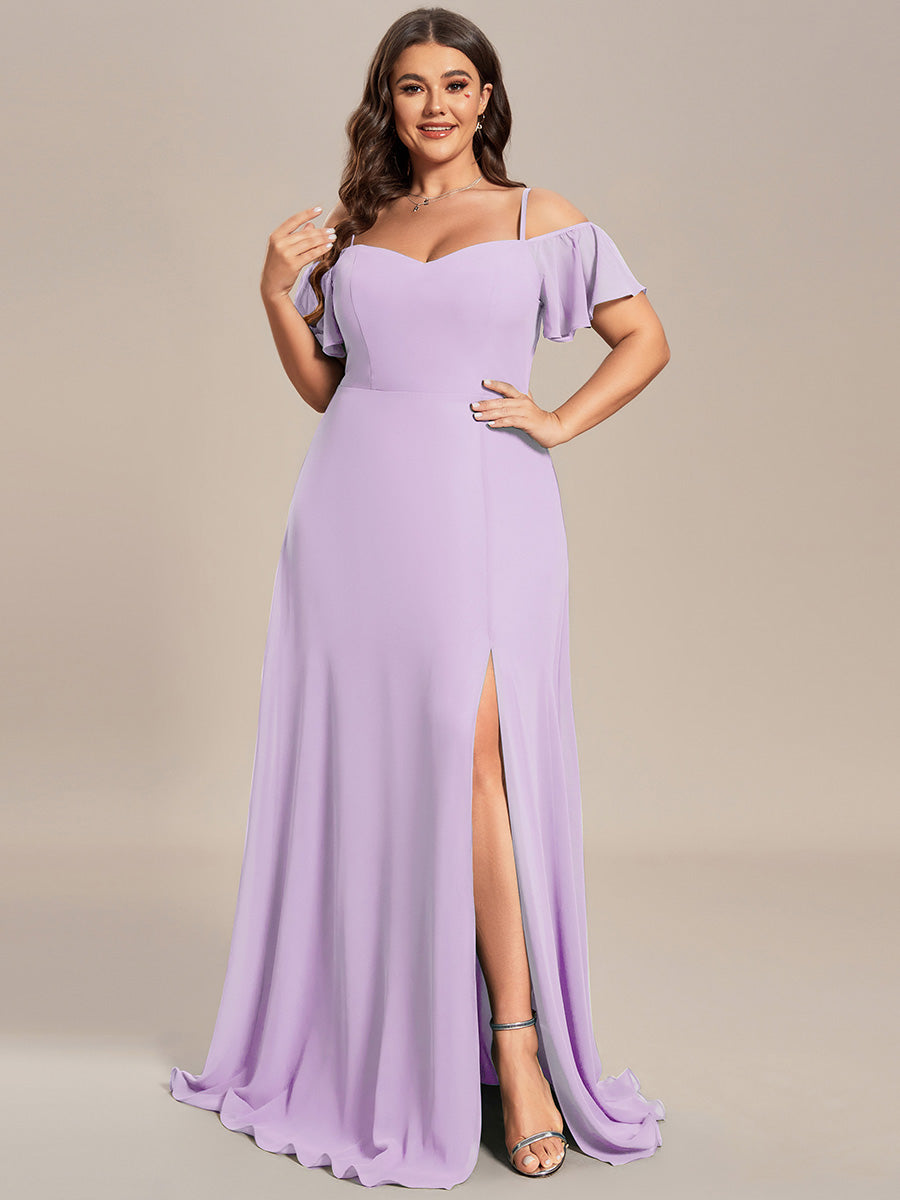 REYA|Stylish Cold Shoulder Flare Sleeves Flowy Bridesmaid Dress