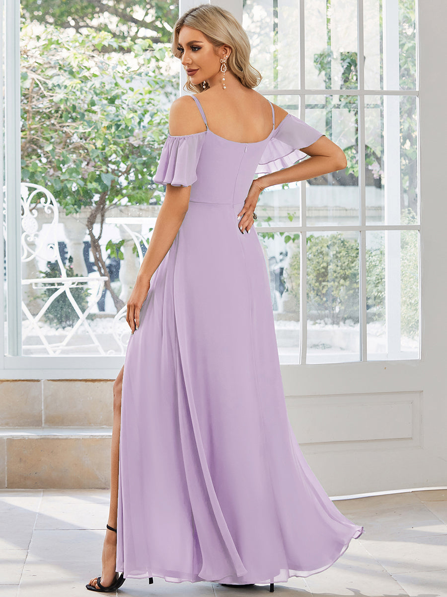 REYA|Stylish Cold Shoulder Flare Sleeves Flowy Bridesmaid Dress