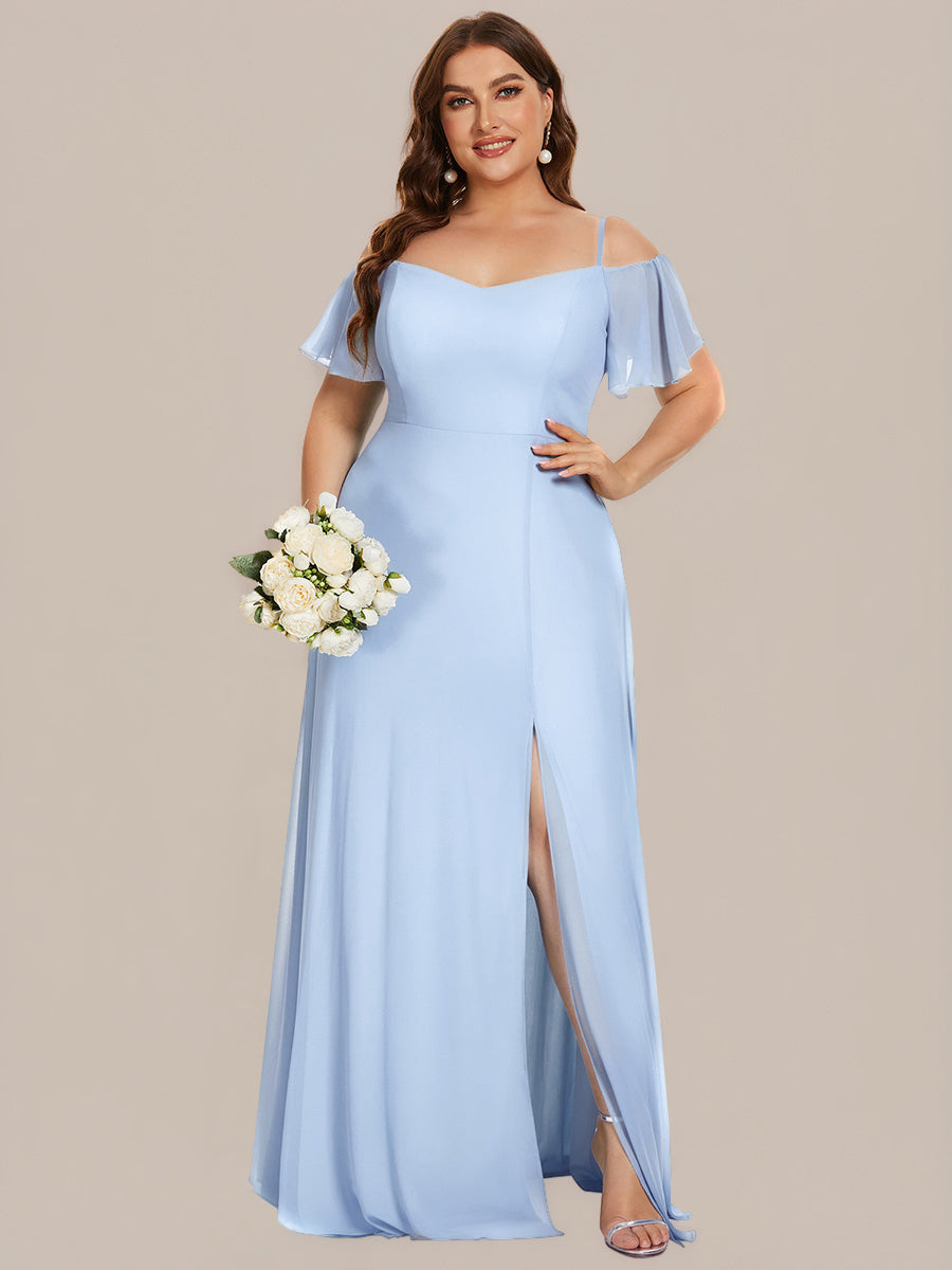 REYA|Stylish Cold Shoulder Flare Sleeves Flowy Bridesmaid Dress