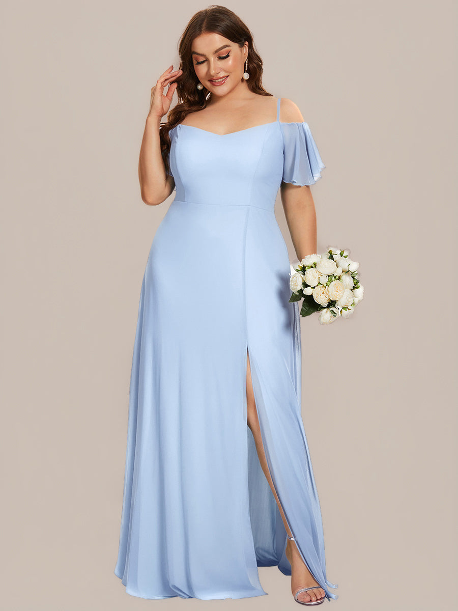 REYA|Stylish Cold Shoulder Flare Sleeves Flowy Bridesmaid Dress