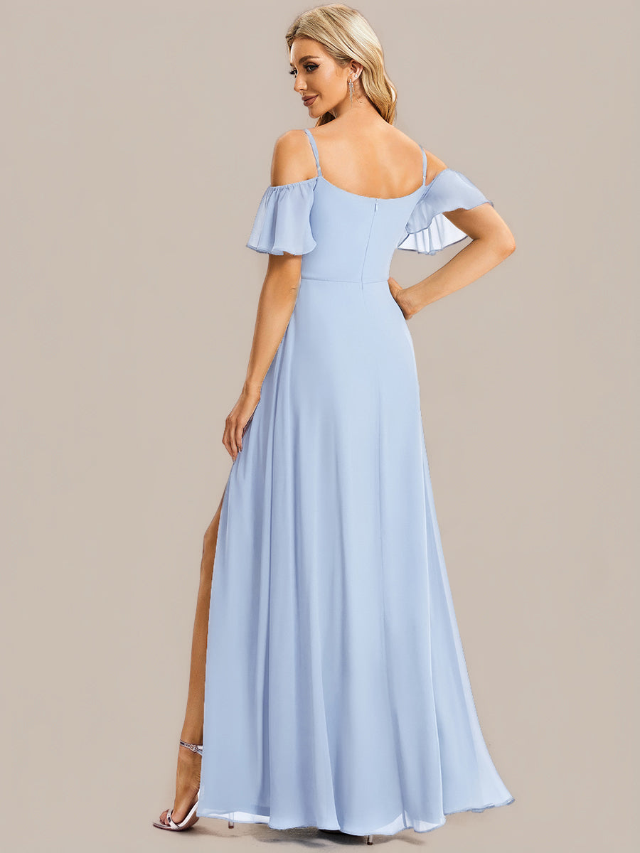 REYA|Stylish Cold Shoulder Flare Sleeves Flowy Bridesmaid Dress