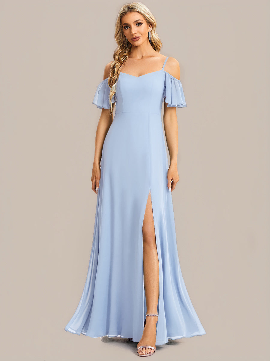 REYA|Stylish Cold Shoulder Flare Sleeves Flowy Bridesmaid Dress