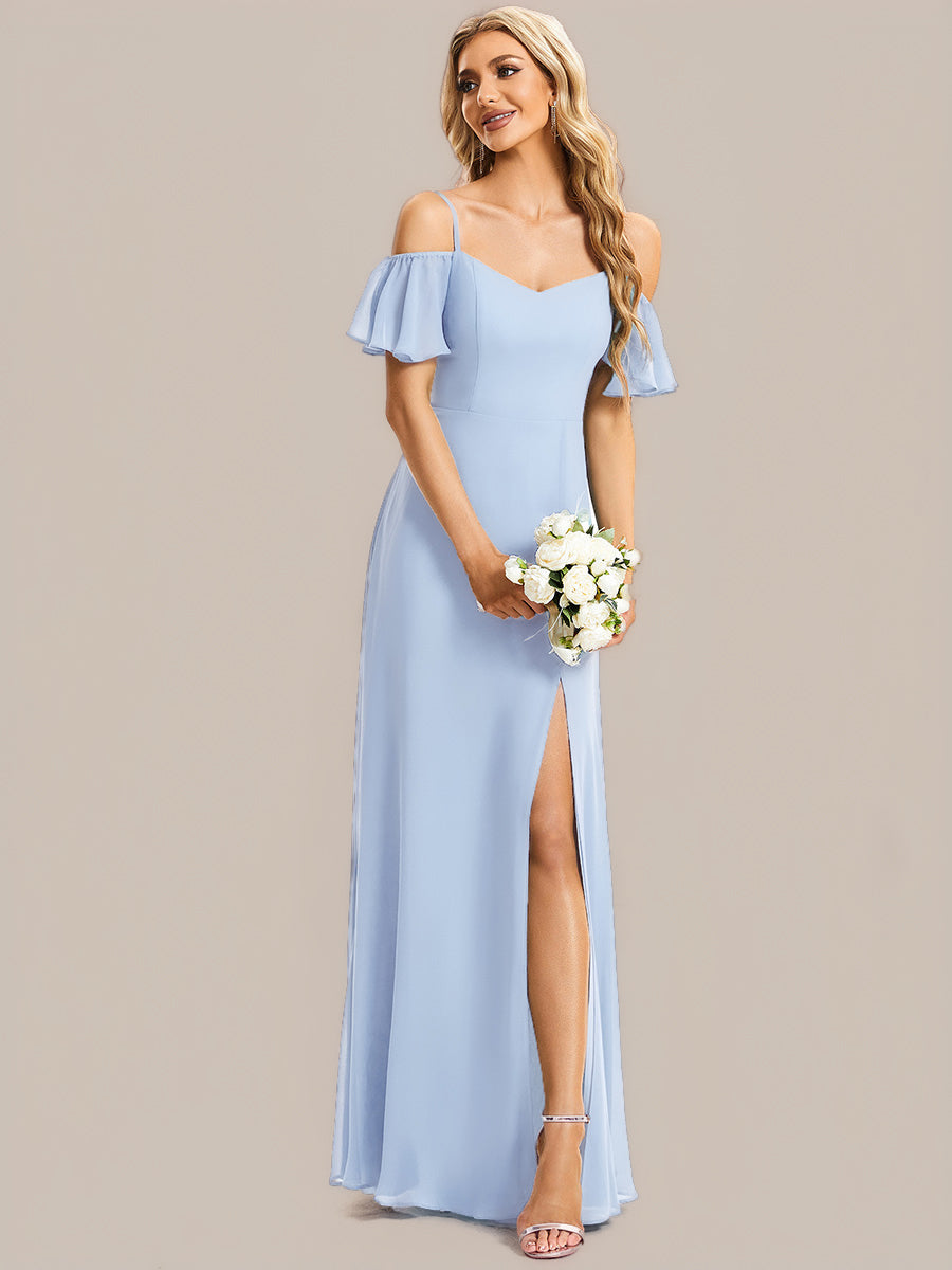 REYA|Stylish Cold Shoulder Flare Sleeves Flowy Bridesmaid Dress