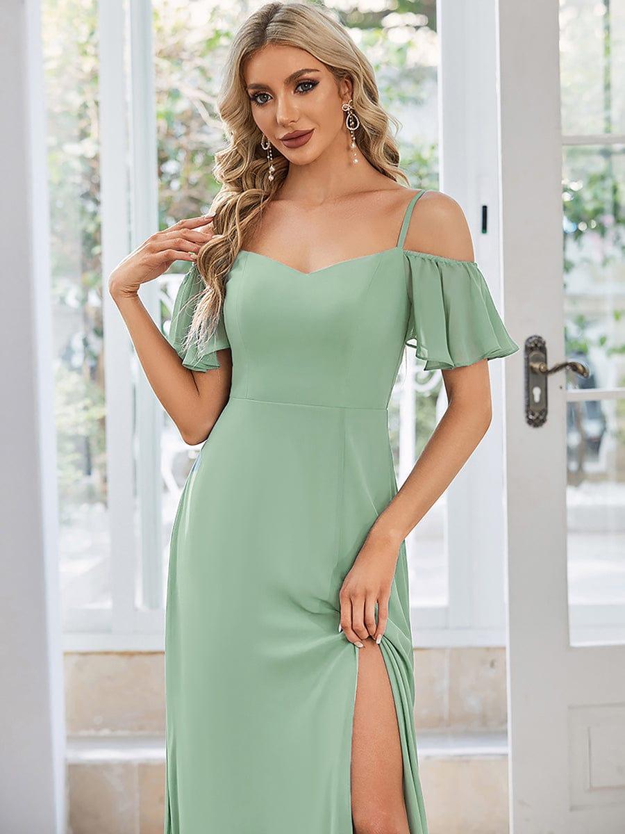 REYA|Stylish Cold Shoulder Flare Sleeves Flowy Bridesmaid Dress