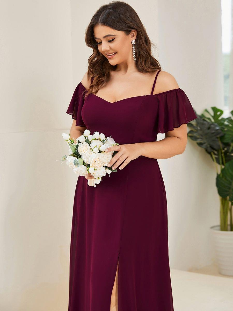 REYA|Stylish Cold Shoulder Flare Sleeves Flowy Bridesmaid Dress